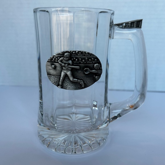 Glass Beer Stein/Mug BASEBALL Pewter Plaque and Thumbrest Canada - Picture 2 of 15